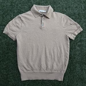 Suitsupply 100% Merino Wool Knit Polo Shirt Mens L Camel Tan Preppy Slim